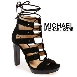 MICHAEL KORS Sofia Platform Suede Black Heel